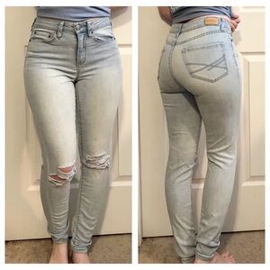 Aeropostale High Waisted Light Wash Distressed Jeggings Size 0